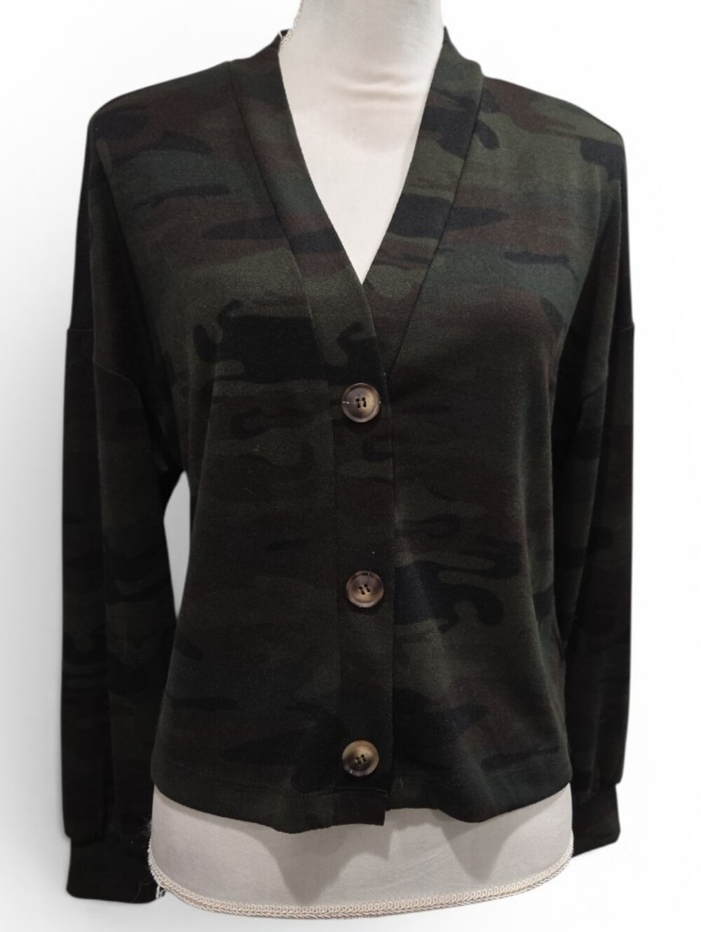 Social Standard By Sanctuary Camo Button-Front Cardigan Size Small